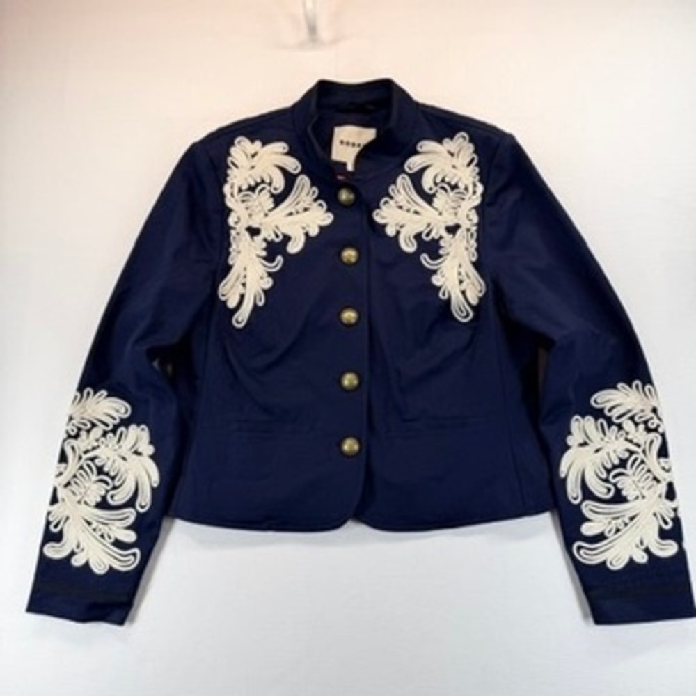 Boden Warwick Embroidered Military Jacket Navy Ivory US 10